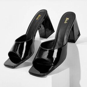 Chunky Black High Heel Sandals